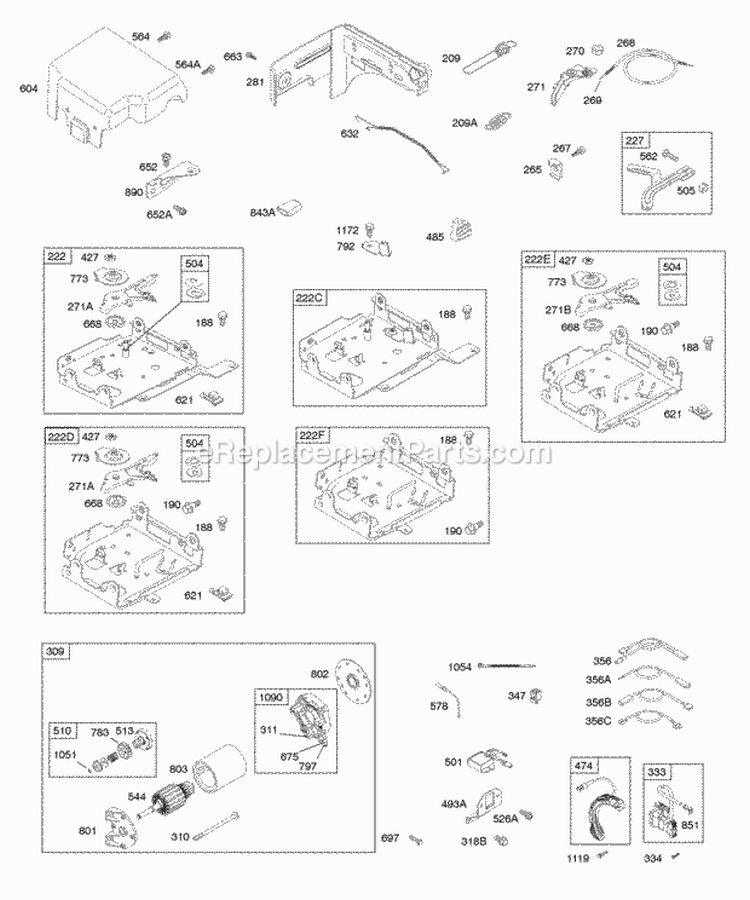 Controls Electric Starter Governor Springs Ignition Diagram and Parts List for 121352-0049-B1  Briggs and Stratton Engine